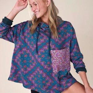 NATURAL LIFE Floral Hoodie - Blue and Pink